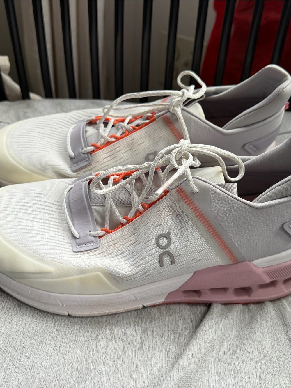 On Running Cloudnova Women’s Sneakers in White and Light Pink